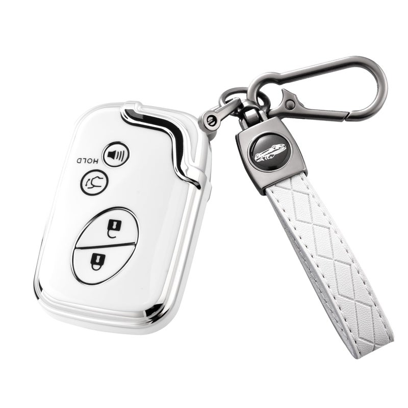 Flensent Key Fob Cover with Keychain for Lexus RX350 RX450 GX460 LX570 CT200h 20092015 White